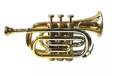 SUMMER SALE !! Mini Pocket Trumpet NEW  BRASS NICKEL LOOK Bb POCKET TRUMPET+M/P • $126.27