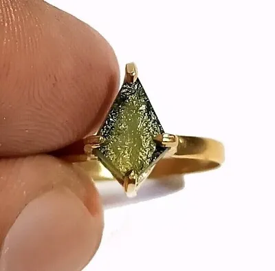 Kite Shaped Moldavite Gemstone 925 Sterling Silver 14K Gold Anniversary Ring • $24.06
