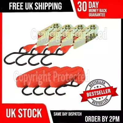 4 Ratchet Tie Down Straps Adjustable Cargo Roof Rack Car Securing Holding Hooks • £9.39