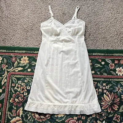 Vintage 50s 60s Slip Dress S/M Lace Floral Embroidered White Cotton Womens • $25