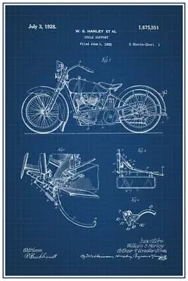 1928 Motorcycle Official Patent Blueprint Cool Wall Decor Art Print Poster 24x36 • $14.98