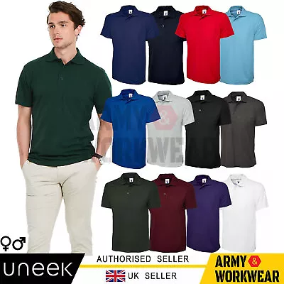 Uneek Unisex Polo Shirt Active Poloshirt Plain Smart Work Wear Causal Top Mens • £7.95