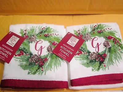 Set Of 2 Monogram Initial  G  Christmas Kitchen Towels New • $10.49