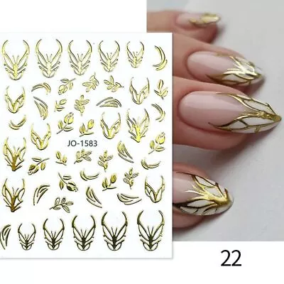 Geometric Nail Art Stickers - Gold Silver Metal Flower Patterns Adhesive Decals • $13.62