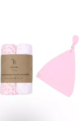 Baby Bamboo Muslin Swaddle  Breathable Nursing Receiving Blanket 2 Pack Plus Hat • $10.16