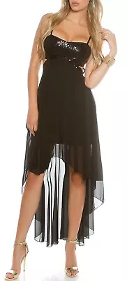 Sexy Miss Classy Ladies Cocktail Evening Dress Chiffon Mullet Sequin 38 Black • $58.34