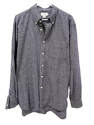 J.Crew Mens Shirt L Soft Fall Navy Blue White Gingham Plaid Long Sleeve Button • $15.02