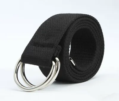 £5.08 • Buy Mens Womens Canvas Double D Ring Belts Fabric Webbing Waist Strap Waistband Belt