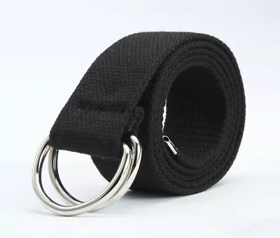 Mens Womens Canvas Double D Ring Belts Fabric Webbing Waist Strap Waistband Belt • £4.59