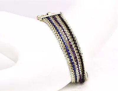 Sterling Silver 925 Milor Italy 10 Strand Multi-Color Slinky Chain Bracelet WOW! • $59.99