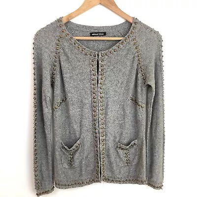 MICHAEL SIMON Silk Cashmere Blend Grey Beaded Knit Cardigan Soft Classic Small • $68