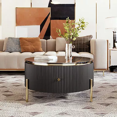 Modern Round Coffee Table With 2 Large Drawers Storage Accent Table(31.5'') • $368.34