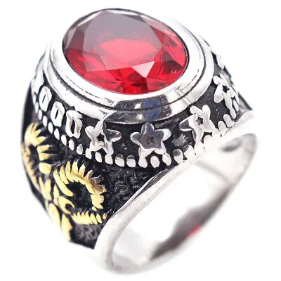 Vintage Red CZ God Eye Satan Ram Masonic Ring Stainless Steel Retro Biker Ring • $12.98