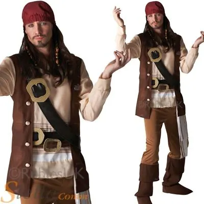 Mens Jack Sparrow Costume Pirates Of The Caribbean Adult Fancy Dress Outfit • £49.99
