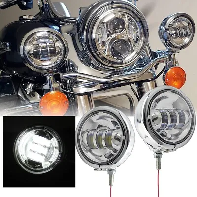 $74.99 • Buy Pair 4.5  LED Auxiliary Spot Fog Passing Lights + Housing Bucket For Harley US