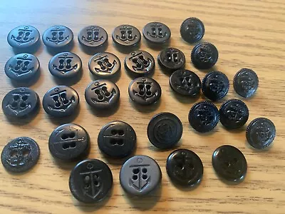 30 Vintage US Navy Military Anchor Insignia Black Plastic Buttons Variety A H R • $16