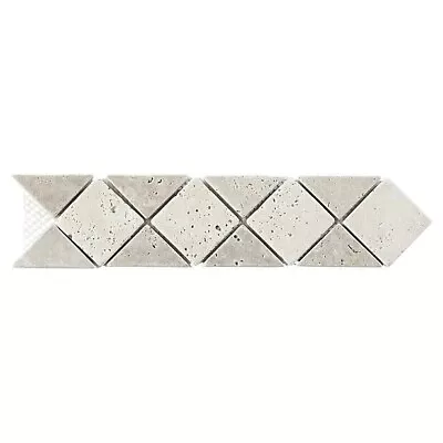 Beige Diamond Stone Effect Travertino Natural Stone Border Tile (L)300mm (W)67mm • £4.99