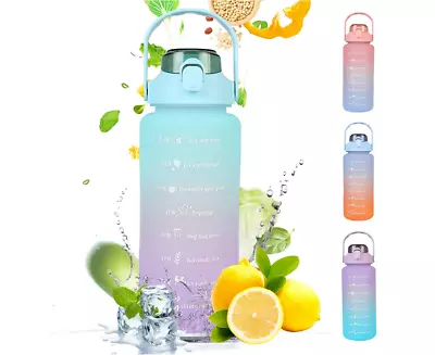 2L Sports Water Bottle Large Capacity Straw Time Motivational Bottle • $10.20