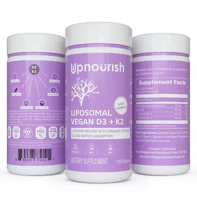 Liposomal Vegan Vitamin D3 5000 IU K2 MK7 & MK4 500 Mcg Softgels 5 Month Supply • $26.99