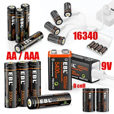 EBL 1.5V USB AA AAA D Cell 9V Battery Rechargeable Lithium Li-ion Batteries LOT • $25.99