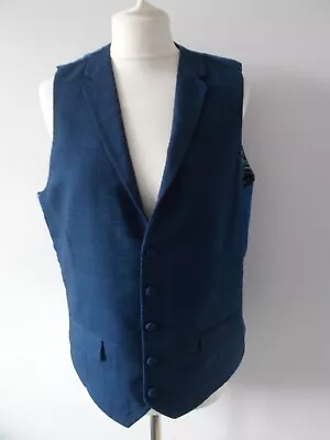 Men's OneSix5ive Blue Check  Collared V Neck Waistcoat Vest  Size 42 R Slim Fit • £9.95