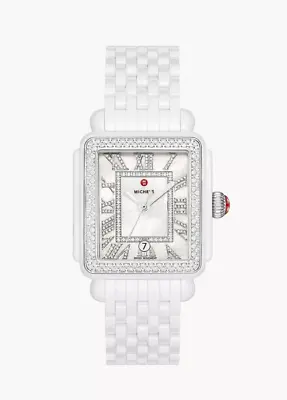 New Michele Deco Madison Diamond White Ceramic MWW06T000250 33mm Watch • $2799