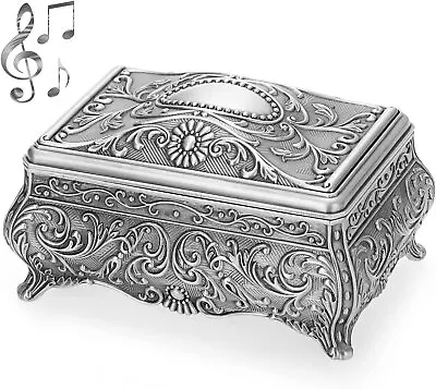 Vintage Metal Music Box Wind Up Musical Jewelry Box Keepsake Box Small Trinket • $48.41