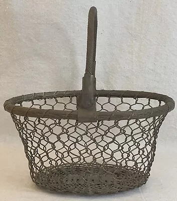 Vintage Brass Wire Woven Basket With Handle Farmhouse French Country Boho Decor • $25