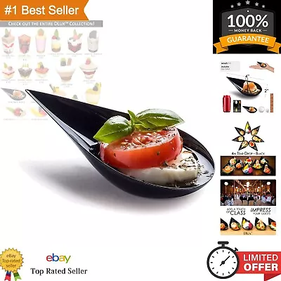 100 4-in Tear Drop Mini Appetizer Plates Reusable Black Plastic Spoons - Des... • $29.79