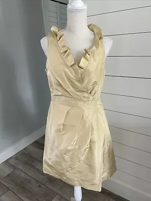 J Crew Silk Taffeta Ruffle Neckline Pale Yellow Dress Size 8 • $30