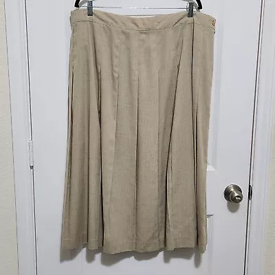 Vtg Maggie Barnes Women's 26W Union Made 60s-70s Pleated Midi Skirt Beige • $18