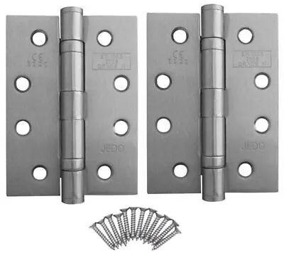 4  Internal Ball Bearing Door Hinges 100mm Fire Rated + Screws Pair Satin Nickel • £2.90