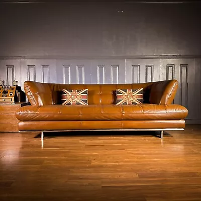 Leather 3 Seater Sofa 2 Retro Mid Century Danish Style Tan Brown Chesterfield • £240