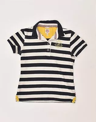 JOULES Womens Classic Fit Polo Shirt UK 12 Medium  White Striped Cotton AE08 • $15