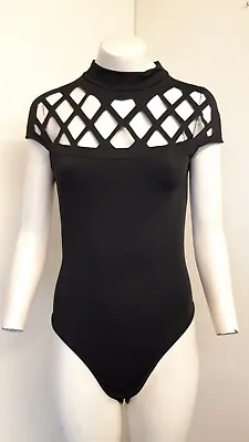 £7.99 • Buy Fab Black Cut Out Sleeveless High Neck Leotard Body Suit ~ Size Small~ NEW!