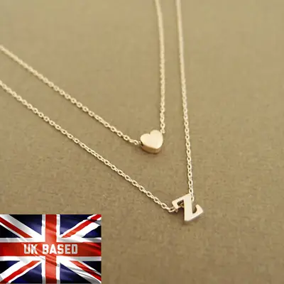 £3.58 • Buy Gold Silver Multi Layer Love Heart Initial 26 Letters Chain Necklace Gift Bag UK