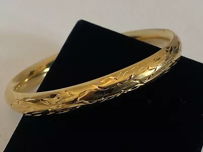 Vintage Gold Plated Diamond Cut Etched Hinged Bangle Bracelet Victorian • $19.99