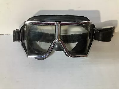 Vintage Chrome Trim Contoured Padded Split Lens Motorcycle Goggles READ • $20