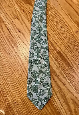 Vintage Golden Clasp By Prince Consort Tie. Mint Green. Floral Paisley. • $12.50