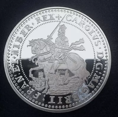 20th Century Medallion Of 1644 Charles I Crown Hallmarked .925 Silver Proof Vgc • £0.99