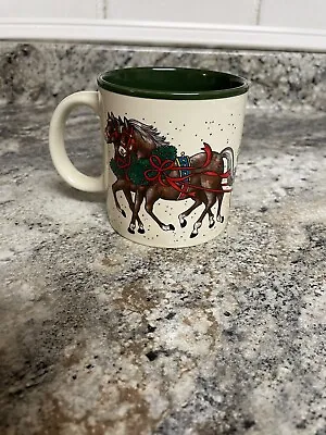 Vintage Potpourri Press Christmas Sleigh Horses Coffee Mug 11 Oz Presents 1987 • $17.99