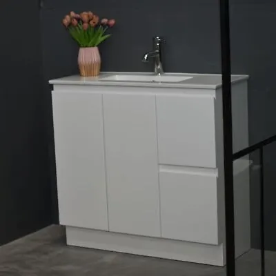 Slim Narrow Bathroom Vanity Unit Freestanding 900 MM Finger Pull WhiteBasin Sink • $699