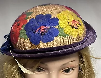 Vintage Original Hat By Wm.Silverman New York Floral  Straw  & Velvet  30's-40s • $39.95