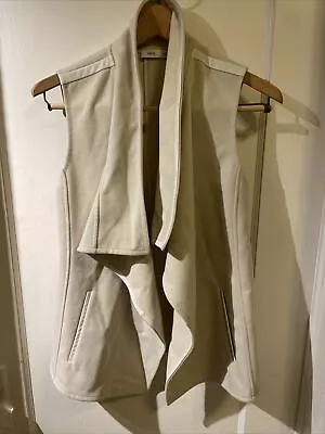 Vince Wool Blend Lamb Leather Trim Cream Wrap Neck Vest Size XS • $64.58