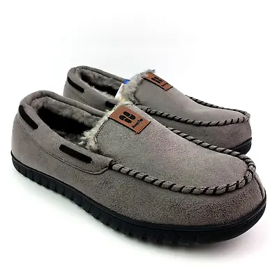 Home Top Mens Size 10 Gray Slip On Cozy Comfort Memory Foam Moccasin Slippers • $14.25