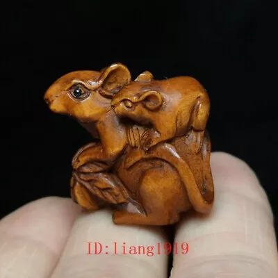 Old Japanese Boxwood Hand Carved Mouse Mother And Son Statue Netsuke Gift 1 Inch • £19.19