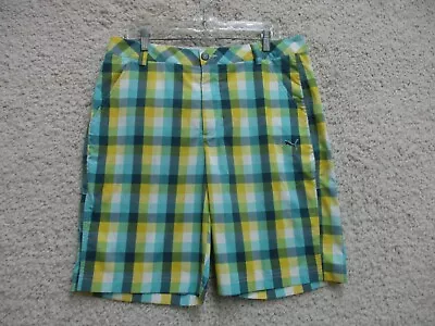 Puma Shorts 34 Mens Blue Yellow Golf Stretch Pockets Modern Fit Casual USP Dry • $18.75