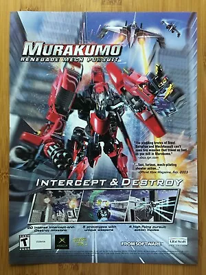 Murakumo Renegade Mech Pursuit Xbox 2003 Vintage Print Ad/Poster Video Game Art • $14.99