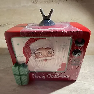 Sleigh Bell Bistro Christmas Cookie Jar Retro Television Santa TV • $34