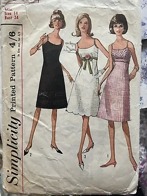 Vintage 1960's Simplicity Slip Dresses Sewing Pattern • £2.99